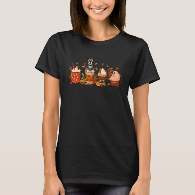 T-shirt Pumpkin Latte Coffee Cups Schnauzer Fall Vibes Tha (Devant)