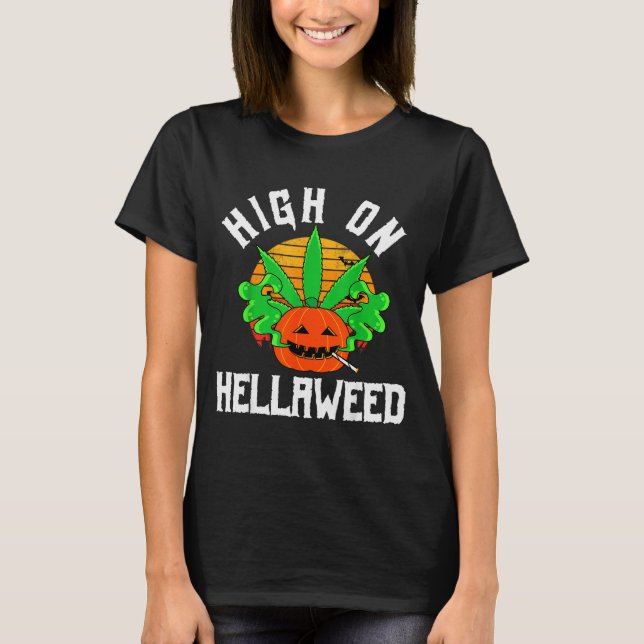 T-shirt Pumpkin Smoking Weed Costume Retro Funny Halloween (Devant)