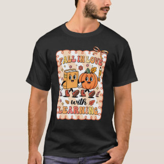 T-shirt Pumpkin Teacher Preppy Fall In Love With Learning 