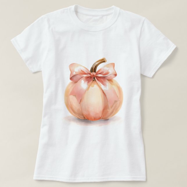 T-shirt Pumpkin With Pink Bow Halloween  (Design devant)