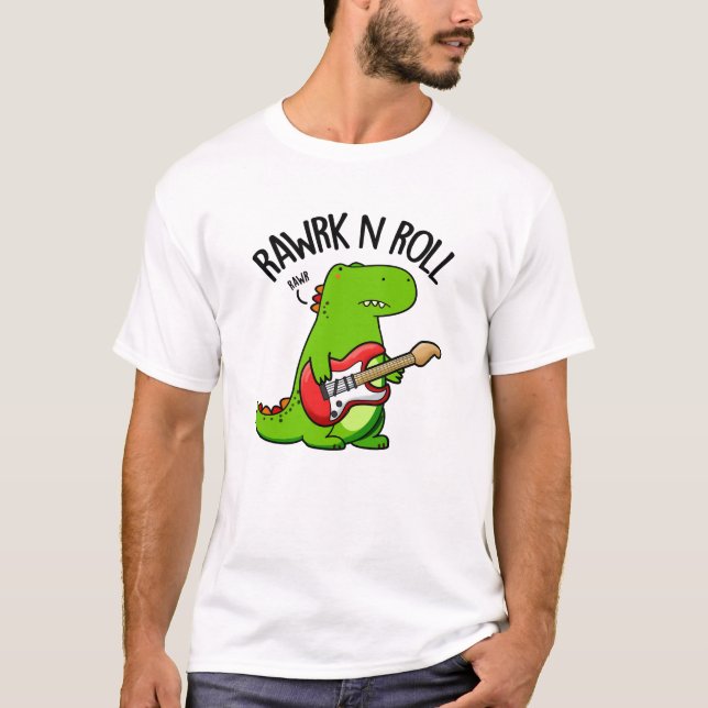 T-shirt Pun Dinosaure Rocker Rawrk Et Roll Drôle (Devant)