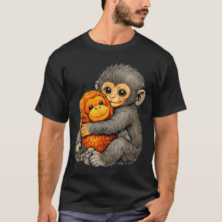 T-shirt Punch monkey funny cute baby animal hugging plush 