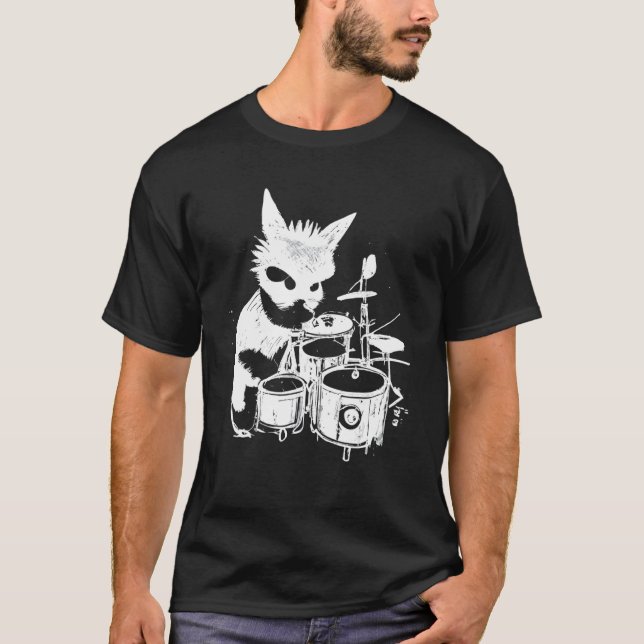 T-shirt Punk Cat Playing Drums 5 (Devant)