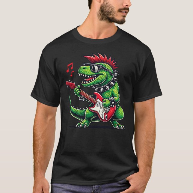 T-shirt Punk Dinosaur Rock'n Roll Goth Dino Lover Guitar B (Devant)