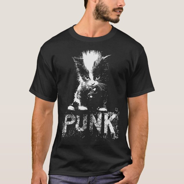 T-shirt Punk Kitten Cat With Mohawk Nge Gothic Design  (Devant)