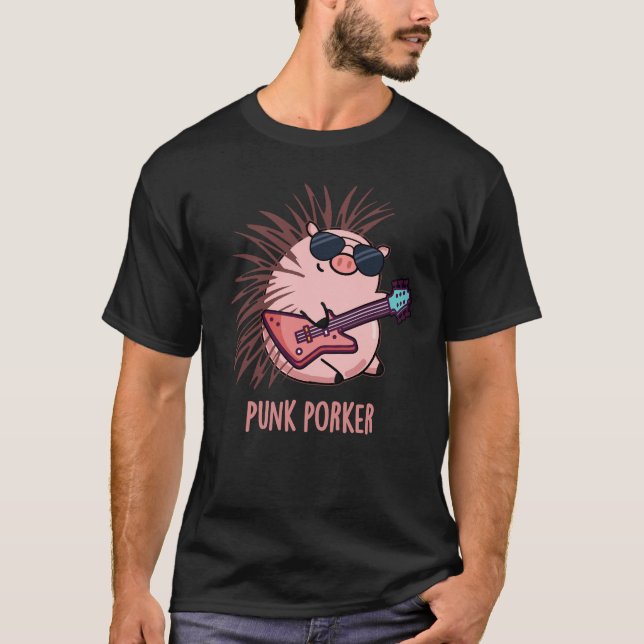 T-shirt Punk Porker Funny Punk Rocker Pig Pun Dark BG (Devant)