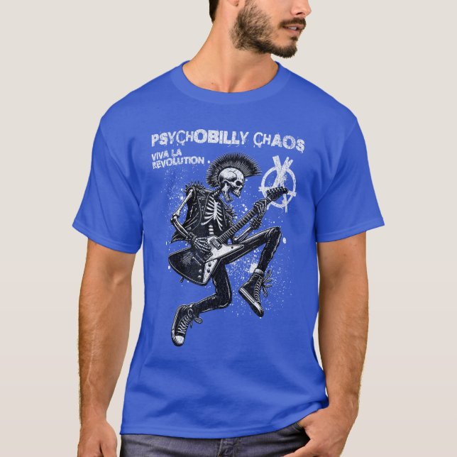 T-shirt Punk Rock Guitar Music Skeleton Psychobilly Chaos  (Devant)