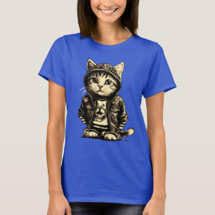 T-shirt Punk Rock Kitten Cute Cat Design