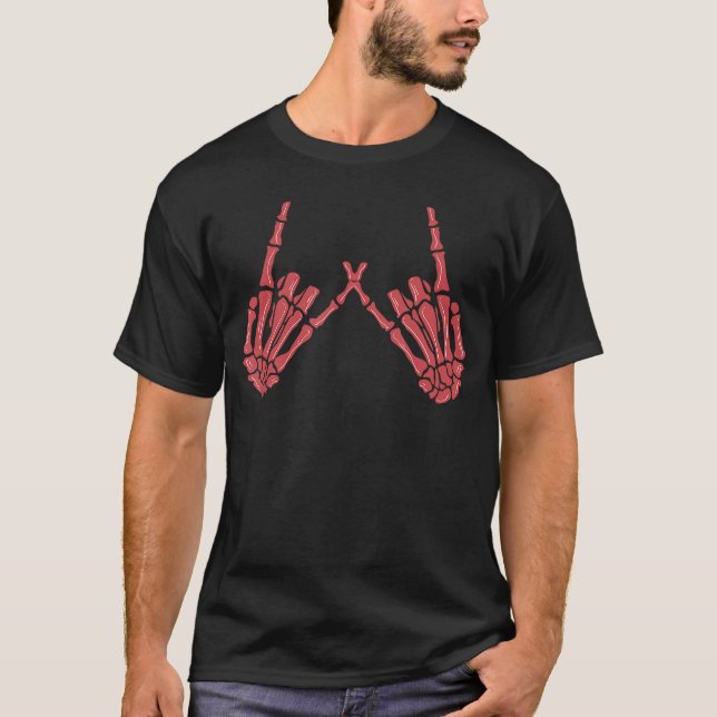 T-shirt Punk Rock Skeleton Cool Rocker Halloween Men Women (Devant)