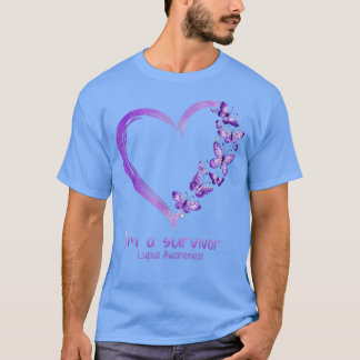 T-shirt Purple Butterfly Heart Je suis un survivant Lupus 