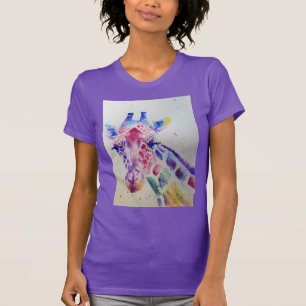 T-shirt Purple Giraffe mignonne Aquarelle femmes T Chemise