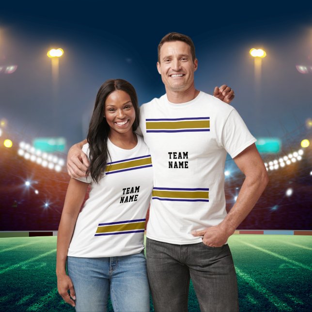 T-shirt Purple Gold Black Sports Jersey Nom de l'équipe Un (Purple Gold Black Sports Jersey Team Name Unisex T-Shirt)