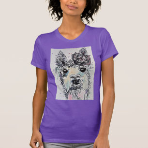 T-shirt Purple Llama mignonne Aquarelle femmes T Chemise