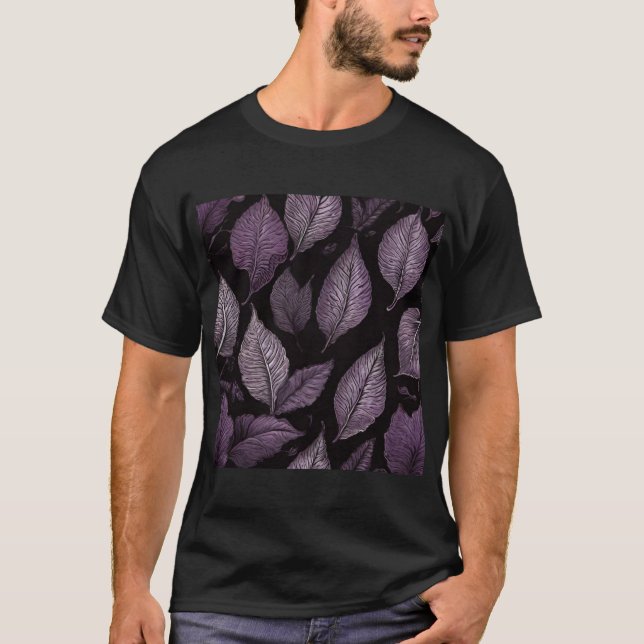 T-shirt "Purple Palm Leaf Black Tee - Coastal Elegance Shi (Devant)