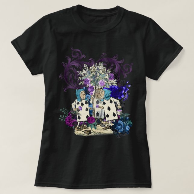 T-shirt Purple Turquoise Steampunk Cartes Rose Jardin Alic (Design devant)