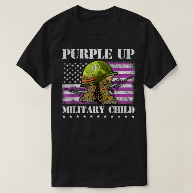 T-shirt Purple Up Militaire Enfant Américain Drapeau Botte (Design devant)