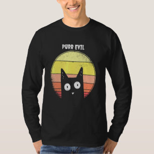 T-shirt Purr Evil Chat Noir Vintage Coucher de soleil Hall