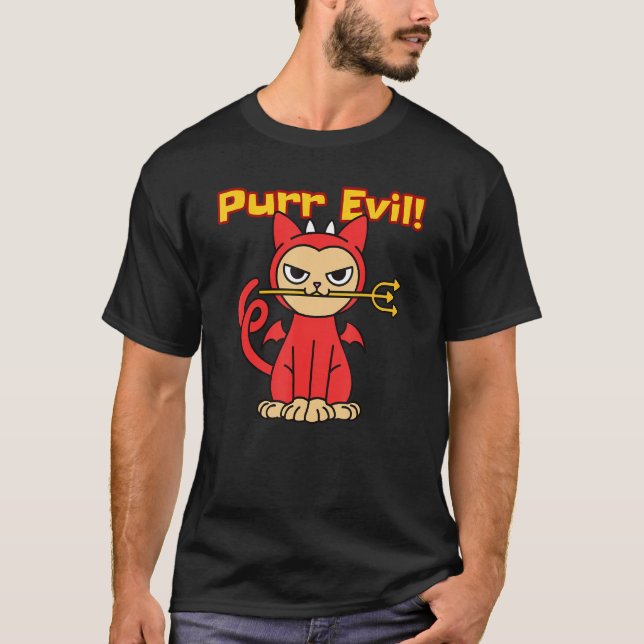 T-shirt Purr Evil I Love Cats  & Cute Devil Cat (Devant)
