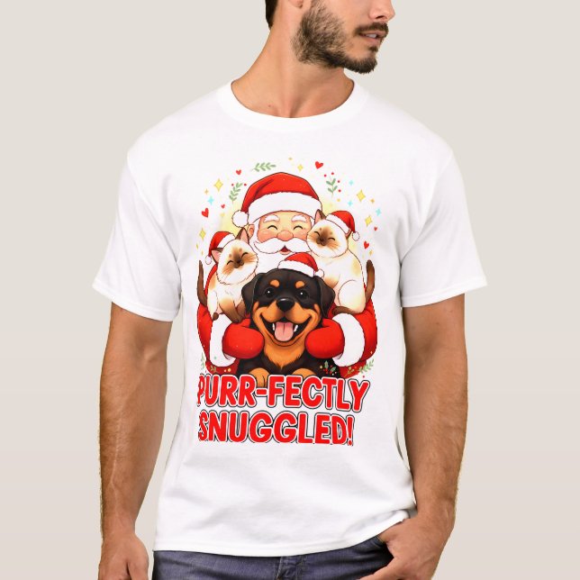 T-shirt Purr-fectly Snuggled: Santa’s Cozy Pet Cuddle (Devant)
