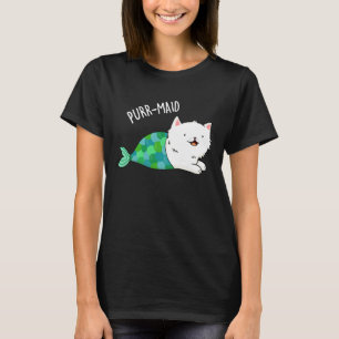 T-shirt Purr-maid Funny Kitty Chat Mermaid Pun Dark BG