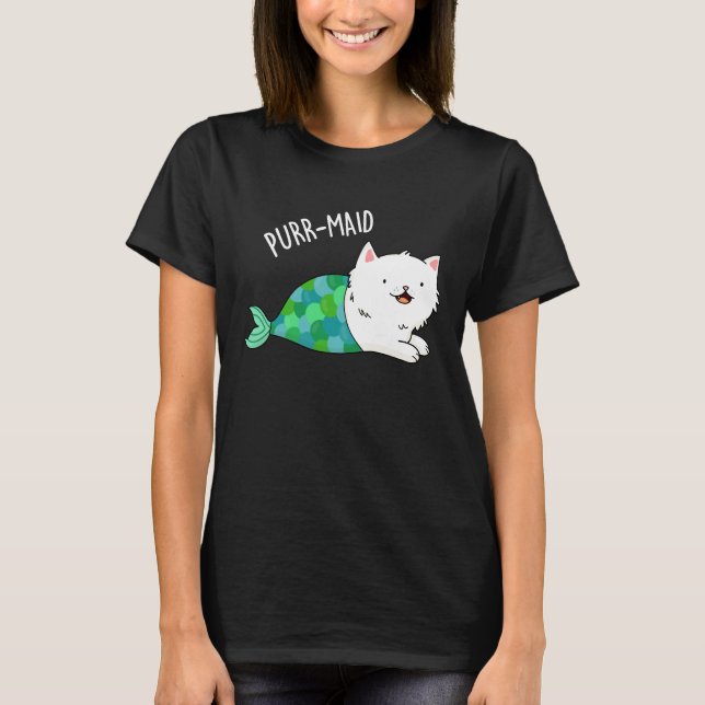 T-shirt Purr-maid Funny Kitty Chat Mermaid Pun Dark BG (Devant)