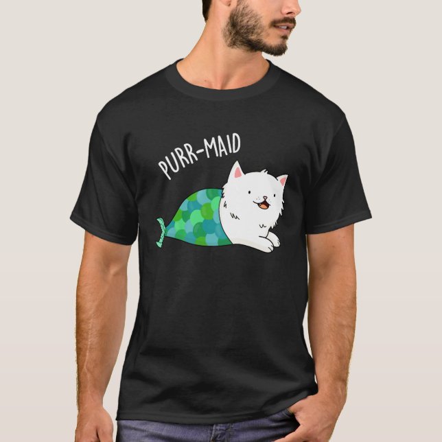 T-shirt Purr-maid Funny Kitty Chat Mermaid Pun Dark BG (Devant)
