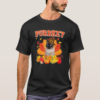 T-shirt Purrkey Siamese Chat Urkey Hanksgiving Citrouille 