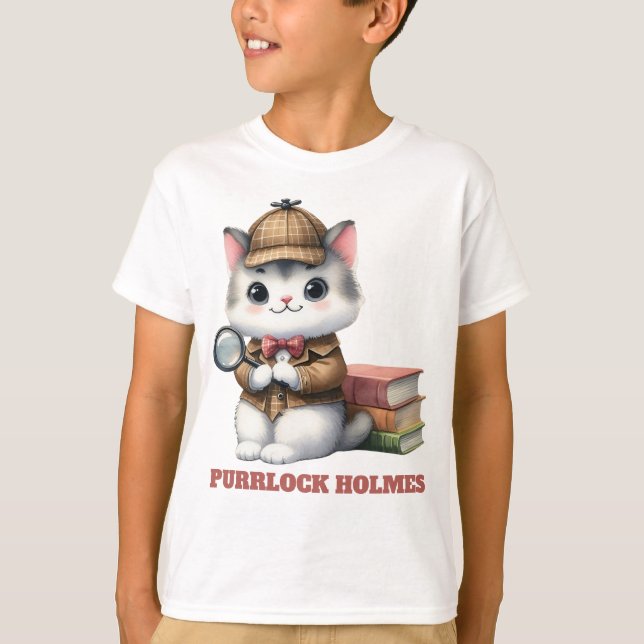 T-shirt Purrlock Holmes Kitten Détective (Devant)