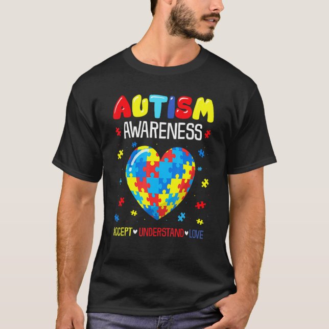 T-shirt Puzzle Coeur Accepter Comprendre Amour Autisme Con (Devant)