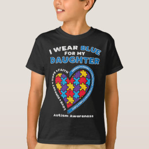 T-shirt Puzzle Je Porte Bleu Fille Sensibilisation sur l'a