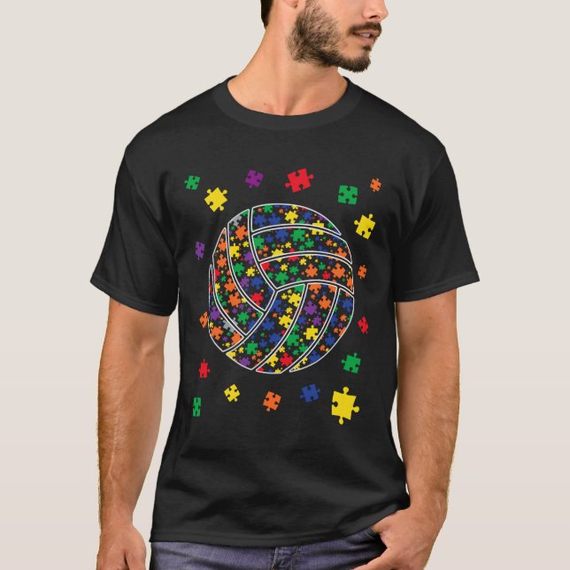 T-shirt Puzzle Volleyball Autisme Sport Sensibilisation su (Devant)