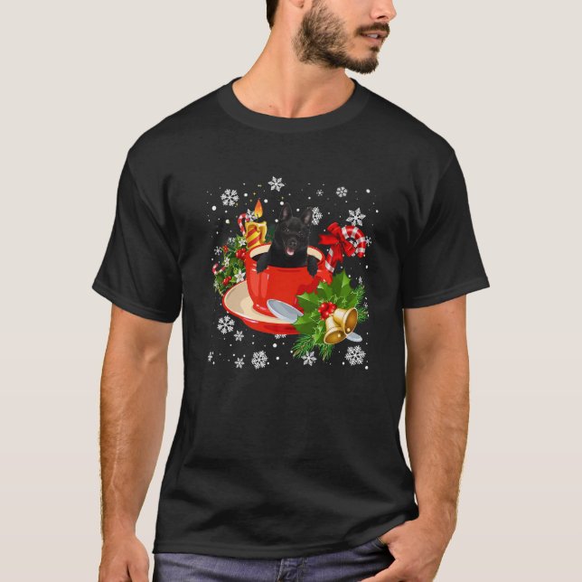 T-shirt Pyjama De Noël Schipperke Et Café (Devant)
