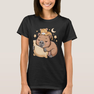 T-shirt Pyjama de sommeil Kawaii Capybara Sleepybara Chat