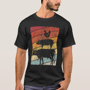 T-shirt Pyramide Animal Design Un Style Rétro Vache Poulet