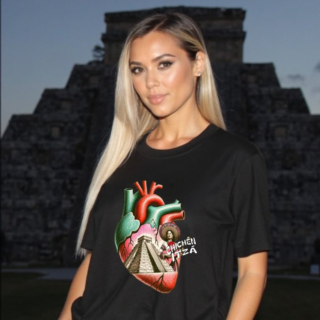 T-shirt Pyramide Yucatan Coeur mexicain Chichén Itzá (Chichén Itzá Mexican Pyramid Yucatan Heart T-Shirt)