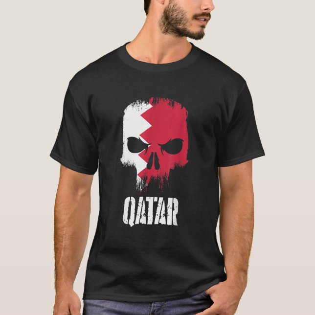 T-shirt Qatar Flag Skull Qatari Pride Patriotic (Devant)