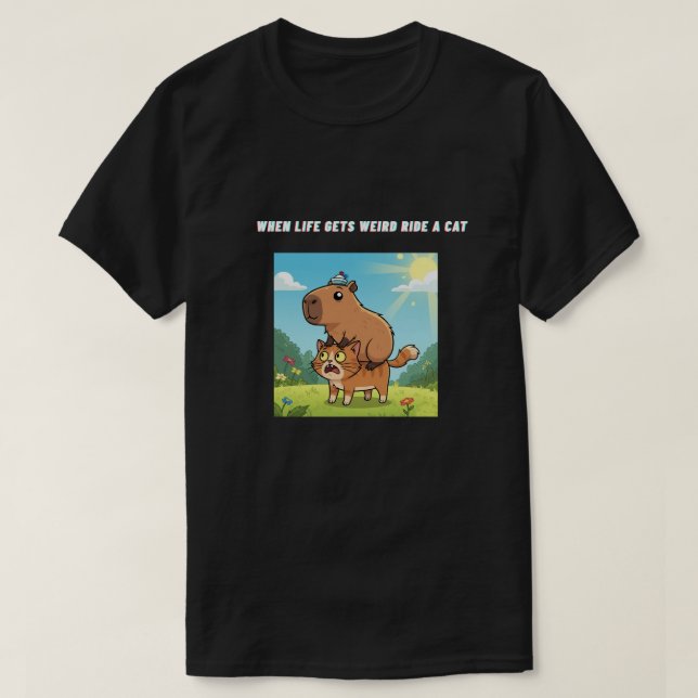 T-shirt Quand la vie devient Weight Ride A Cat (Design devant)