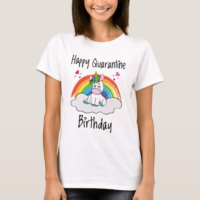 T-shirt Quarantine Anniversaire Unicorn arc-en-ciel (Devant)