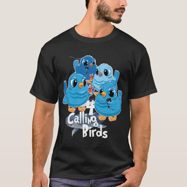 T-shirt Quatre Appels Oiseaux 12 Jours Chanson De Noël Drô (Devant)