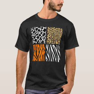 T-shirt Quatre motifs d'animaux Vache Tigre Léopard Zèbre