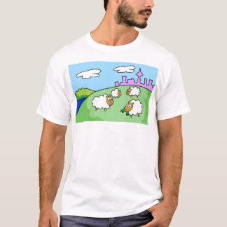 T-shirt Quatre moutons sur une colline. Habillement foncé
