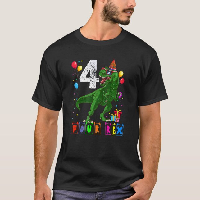 T-shirt Quatre Rex 4e Anniversaire Quatrième Dinosaure 4 A (Devant)
