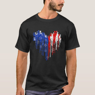 T-shirt Quatrième 4 juillet Chien Paw Heart American Flag 