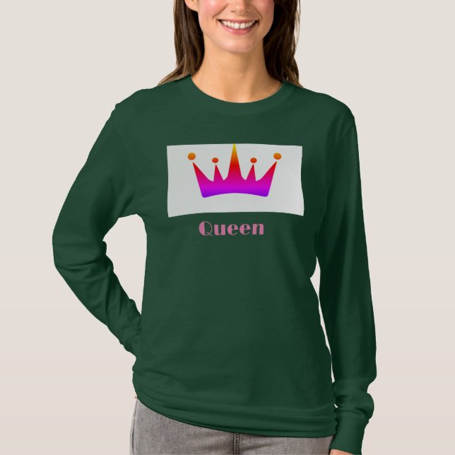 T-shirt Queen Custom Text Crown Image Forêt profonde Long  (Devant)