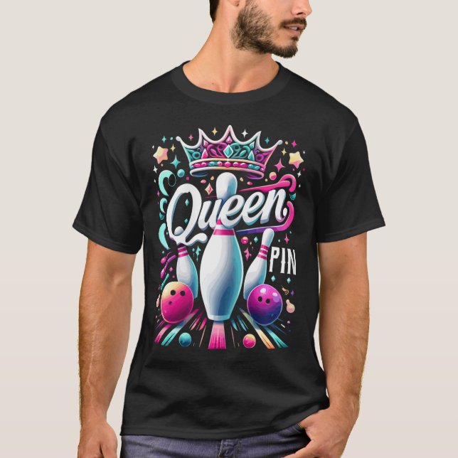 T-shirt Queen Pin Shirt Bowler Bowling League For Bowling  (Devant)