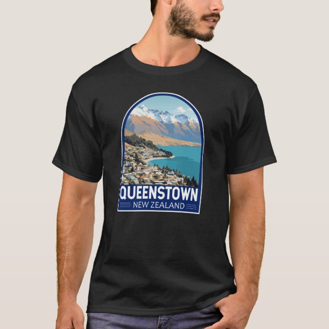 T-shirt Queenstown New Zealand Travel Art Vintage (Devant)