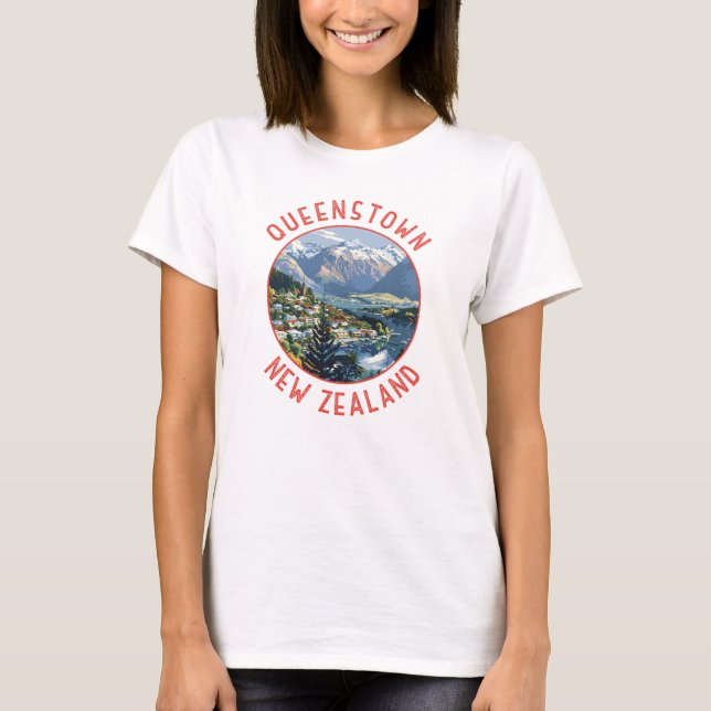 T-shirt Queenstown Nouvelle-Zélande Retro Cercle désorgani (Devant)