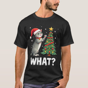 T-shirt Quel chat drôle pousse l'arbre de Noël sur le chat