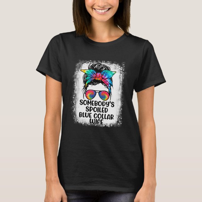 T-shirt Quelqu'un est Spoted Blue Collar Femme Messy Bun C (Devant)