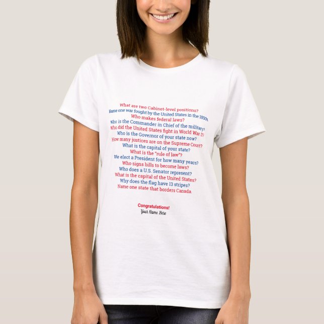 T-shirt Questions d'examen de la citoyenneté améri (Devant)